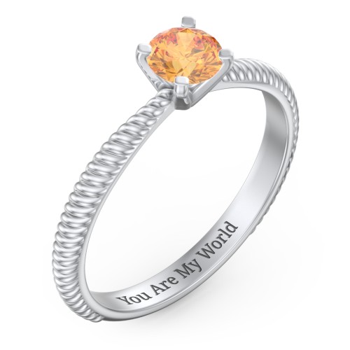1/2 ct. Round Gemstone Engagement Ring with Twisted Rope Band – Sterling Silver with Citrine