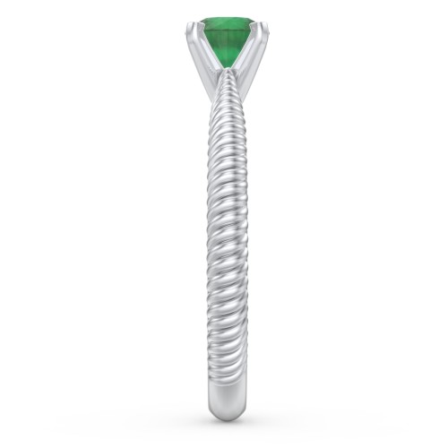 1/2 ct. Round Gemstone Engagement Ring with Twisted Rope Band – Sterling Silver with Emerald