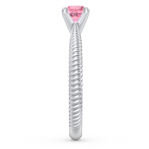 1/2 ct. Round Gemstone Engagement Ring with Twisted Rope Band – Sterling Silver with Pink Tourmaline