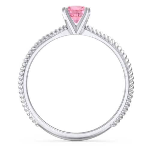 1/2 ct. Round Gemstone Engagement Ring with Twisted Rope Band – Sterling Silver with Pink Tourmaline