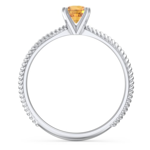 1/2 ct. Round Gemstone Engagement Ring with Twisted Rope Band – Sterling Silver with Citrine