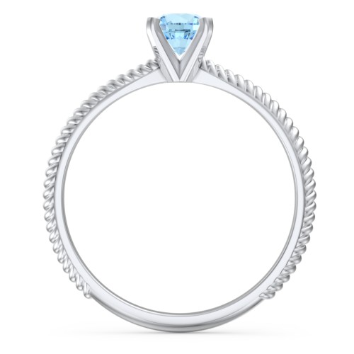 1/2 ct. Round Gemstone Engagement Ring with Twisted Rope Band – Sterling Silver with Blue Topaz