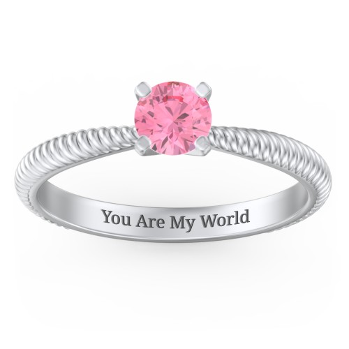 1/2 ct. Round Gemstone Engagement Ring with Twisted Rope Band – Sterling Silver with Pink Tourmaline