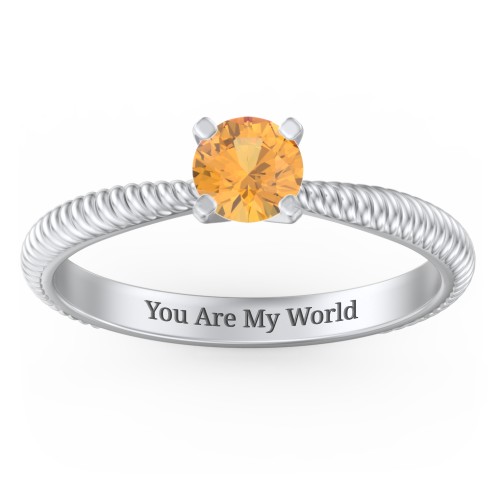 1/2 ct. Round Gemstone Engagement Ring with Twisted Rope Band – Sterling Silver with Citrine