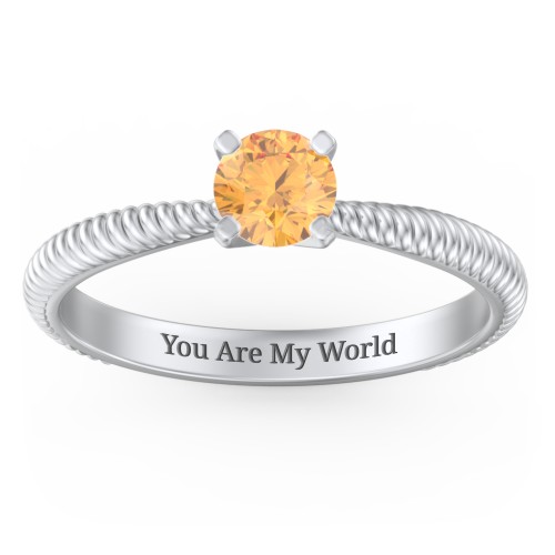 1/2 ct. Round Gemstone Engagement Ring with Twisted Rope Band – Sterling Silver with Citrine