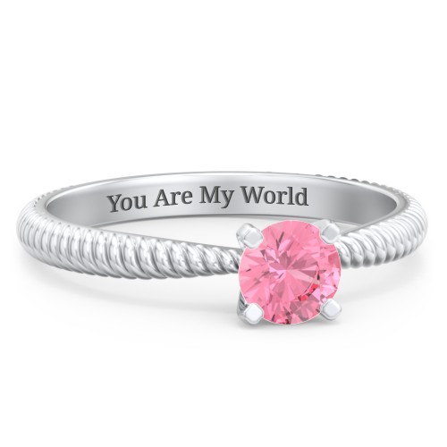 1/2 ct. Round Gemstone Engagement Ring with Twisted Rope Band – Sterling Silver with Pink Tourmaline
