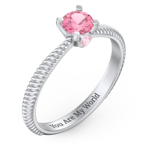 1/2 ct. Round Gemstone Peek-A-Boo Engagement Ring with Twisted Rope Band – Sterling Silver with Pink Tourmaline