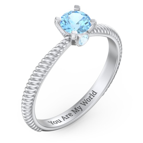 1/2 ct. Round Gemstone Peek-A-Boo Engagement Ring with Twisted Rope Band – Sterling Silver with Blue Topaz