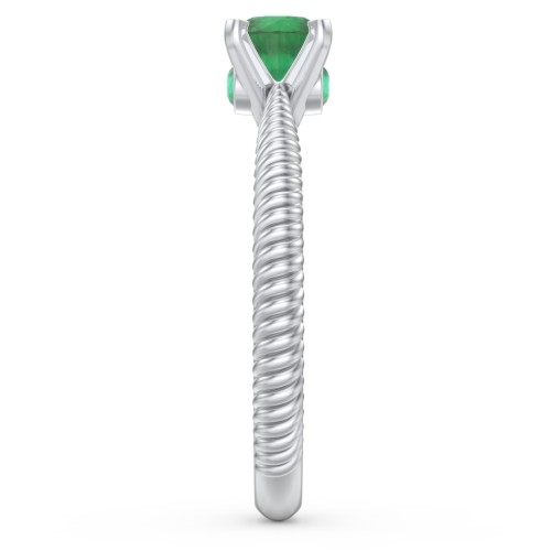 1/2 ct. Round Gemstone Peek-A-Boo Engagement Ring with Twisted Rope Band – Sterling Silver with Emerald