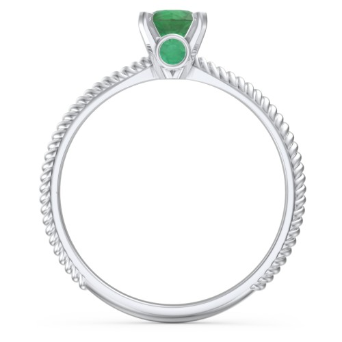 1/2 ct. Round Gemstone Peek-A-Boo Engagement Ring with Twisted Rope Band – Sterling Silver with Emerald