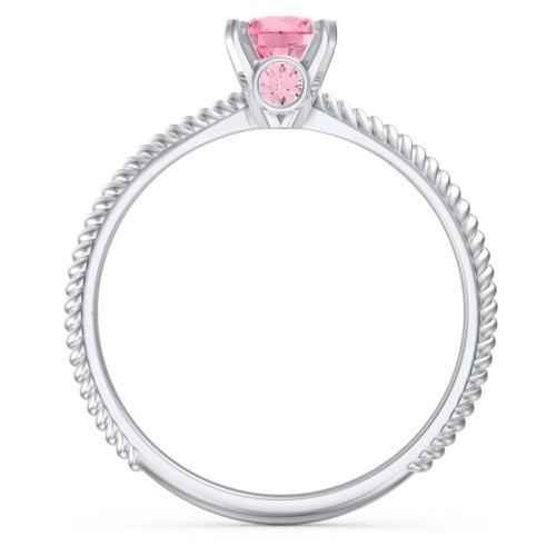 1/2 ct. Round Gemstone Peek-A-Boo Engagement Ring with Twisted Rope Band – Sterling Silver with Pink Tourmaline