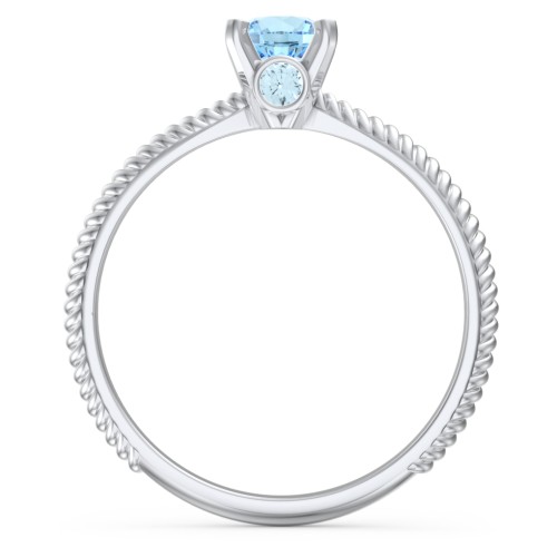 1/2 ct. Round Gemstone Peek-A-Boo Engagement Ring with Twisted Rope Band – Sterling Silver with Blue Topaz