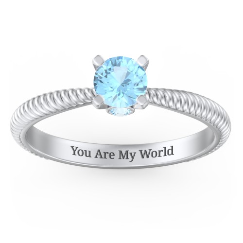 1/2 ct. Round Gemstone Peek-A-Boo Engagement Ring with Twisted Rope Band – Sterling Silver with Blue Topaz