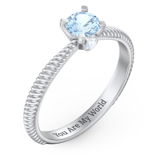 1/2 ct. Round Gemstone Peek-A-Boo Engagement Ring with Twisted Rope Band – Sterling Silver with Aquamarine