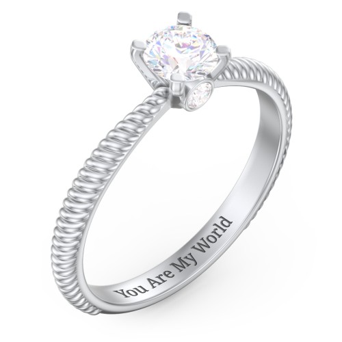 1/2 ct. Round Gemstone Peek-A-Boo Engagement Ring with Twisted Rope Band – Sterling Silver with Diamond