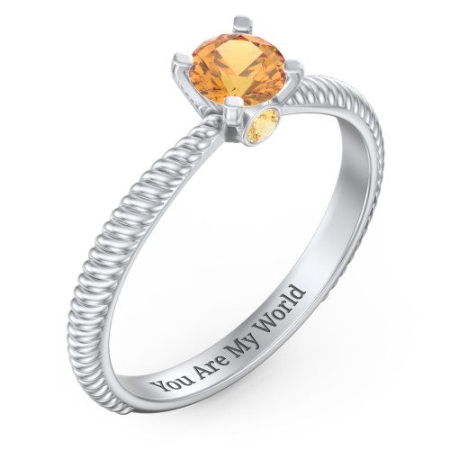 1/2 ct. Round Gemstone Peek-A-Boo Engagement Ring with Twisted Rope Band – Sterling Silver with Citrine