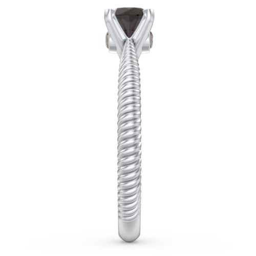 1/2 ct. Round Gemstone Peek-A-Boo Engagement Ring with Twisted Rope Band – Sterling Silver with Smokey Quartz