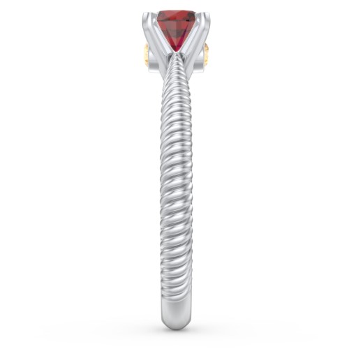 1/2 ct. Round Gemstone Peek-A-Boo Engagement Ring with Twisted Rope Band – Sterling Silver with Garnet and Citrine