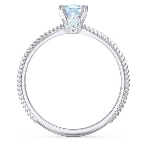 1/2 ct. Round Gemstone Peek-A-Boo Engagement Ring with Twisted Rope Band – Sterling Silver with Aquamarine