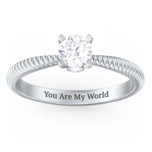1/2 ct. Round Gemstone Peek-A-Boo Engagement Ring with Twisted Rope Band – Sterling Silver with Diamond