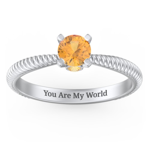 1/2 ct. Round Gemstone Peek-A-Boo Engagement Ring with Twisted Rope Band – Sterling Silver with Citrine