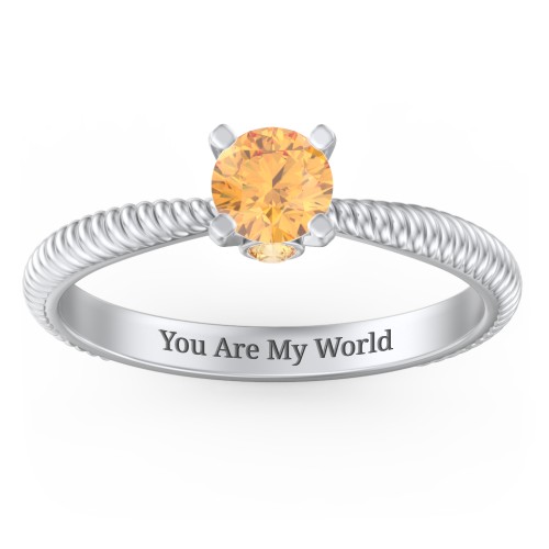 1/2 ct. Round Gemstone Peek-A-Boo Engagement Ring with Twisted Rope Band – Sterling Silver with Citrine
