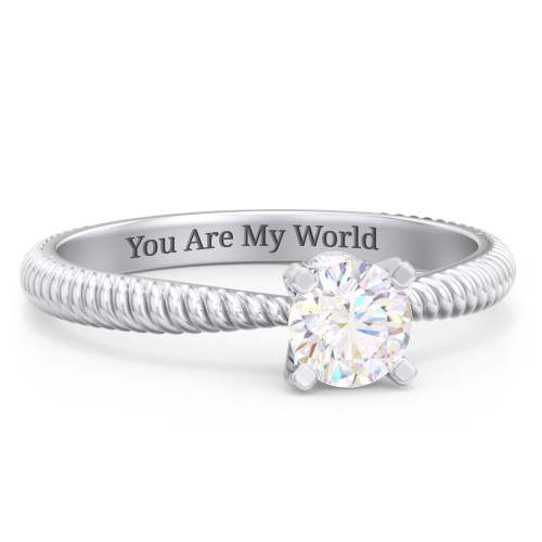 1/2 ct. Round Gemstone Peek-A-Boo Engagement Ring with Twisted Rope Band – Sterling Silver with Diamond