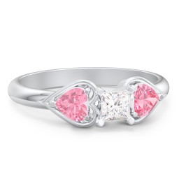 1/4 ct. Princess Gemstone Engagement Ring with Heart Stones