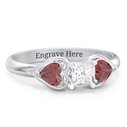 1/4 ct. Princess Gemstone Engagement Ring with Heart Stones