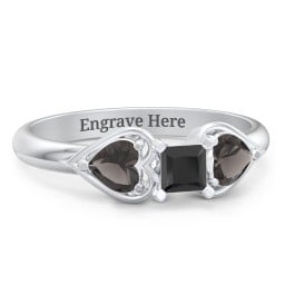 1/4 ct. Princess Gemstone Engagement Ring with Heart Stones