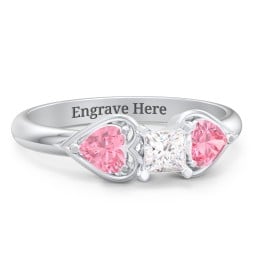 1/4 ct. Princess Gemstone Engagement Ring with Heart Stones