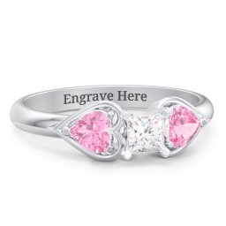 1/4 ct. Princess Gemstone Engagement Ring with Heart Stones