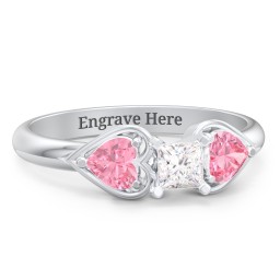 1/4 ct. Princess Gemstone Engagement Ring with Heart Stones in 925 Sterling Silver with White Premium Zirconia and Pink Tourmaline