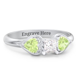 1/4 ct. Princess Gemstone Engagement Ring with Heart Stones in 925 Sterling Silver with White Premium Zirconia and Peridot