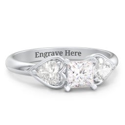 1/2 ct. Princess Gemstone Engagement Ring with Heart Stones