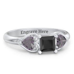 1/2 ct. Princess Gemstone Engagement Ring with Heart Stones