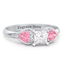1/2 ct. Princess Gemstone Engagement Ring with Heart Stones