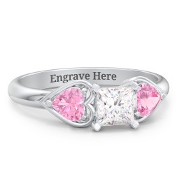 1/2 ct. Princess Gemstone Engagement Ring with Heart Stones