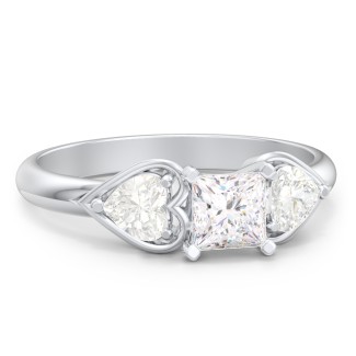 1/2 ct. Princess Gemstone Engagement Ring with Heart Stones