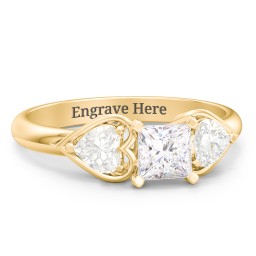 1/2 ct. Princess Gemstone Engagement Ring with Heart Stones in 10K Solid Yellow Gold with White Premium Zirconia and Cubic Zirconia