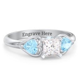 1/2 ct. Princess Gemstone Peek-A-Boo Engagement Ring with Heart Stones