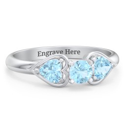 1/4 ct. Round Gemstone Engagement Ring with Heart Stones in 925 Sterling Silver with Blue Topaz