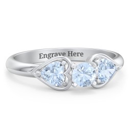 1/4 ct. Round Gemstone Engagement Ring with Heart Stones in 925 Sterling Silver with Aquamarine