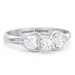 1/4 ct. Round Gemstone Engagement Ring with Heart Stones in 925 Sterling Silver with Diamond
