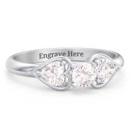 1/4 ct. Round Gemstone Engagement Ring with Heart Stones in 925 Sterling Silver with Cubic Zirconia