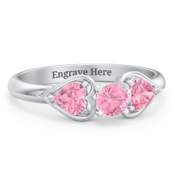 1/4 ct. Round Gemstone Engagement Ring with Heart Stones in 925 Sterling Silver with Pink Tourmaline
