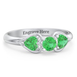 1/4 ct. Round Gemstone Engagement Ring with Heart Stones in 925 Sterling Silver with Emerald