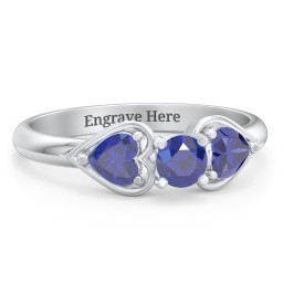 1/4 ct. Round Gemstone Engagement Ring with Heart Stones in 925 Sterling Silver with Blue Sapphire