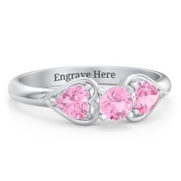 1/4 ct. Round Gemstone Engagement Ring with Heart Stones in 925 Sterling Silver with Pink Tourmaline