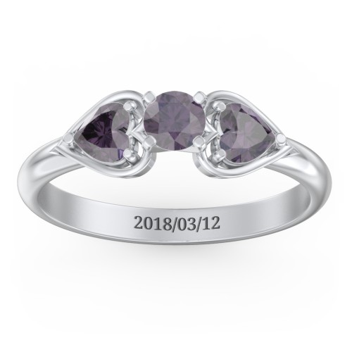 1/4 ct. Round Gemstone Engagement Ring with Heart Stones – Sterling Silver with Alexandrite